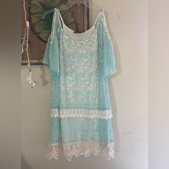 Gypsy 05 Crochet Lace Eyelet Beach Dress Tie Cold Shoulder - Picture 1 of 17